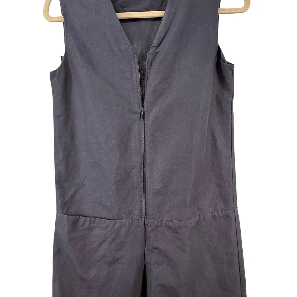 COS Womens Sz 2 Navy Cotton Blend Sleeveless V-Neck Zip Front Wide Leg Jumpsuit